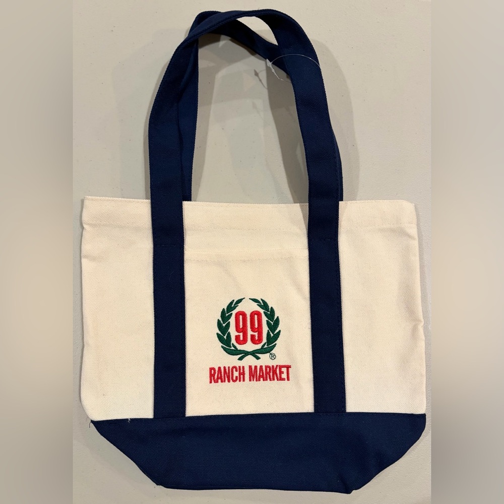 NWT 99 Ranch Market Navy Blue Mini Tote Bag Canvas Front Pocket
